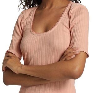 Re/Done Women's Pointelle 100% Cotton Top Pink Size Small